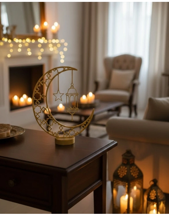 ® 3D Hilal Cami Dekor 20x20 cm Özel Baskı Masa Üstü Süs