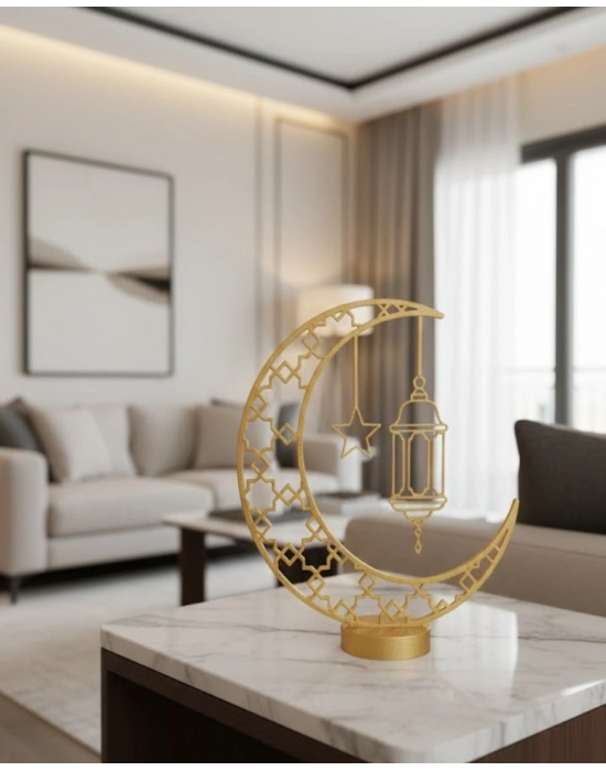 ® 3D Hilal Cami Dekor Özel Baskı 20x20 cm Şık Masa Üstü