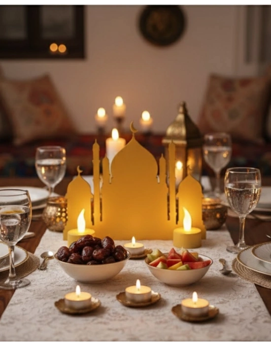 ® 3D İki Mumlu Cami Dekor 2 Pilli LED Mum Hediyeli Masa Üstü Süs