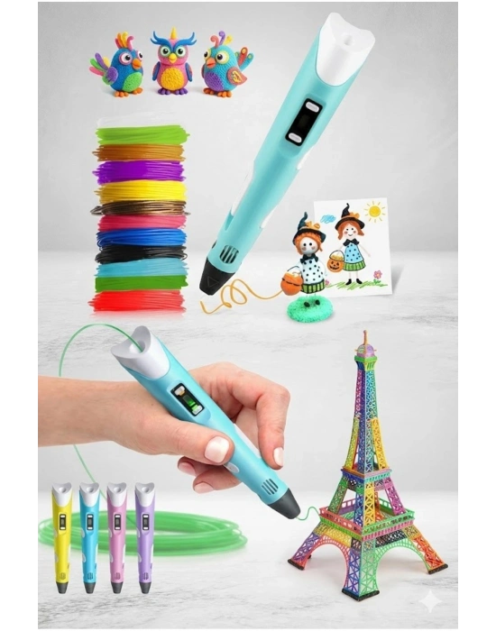 ® 3D Kalem Seti (MAVİ) Dijital Göstergeli + 3 Renk Filament Hediyeli Eğitici Yazıcı ABS/PLA Uyumlu