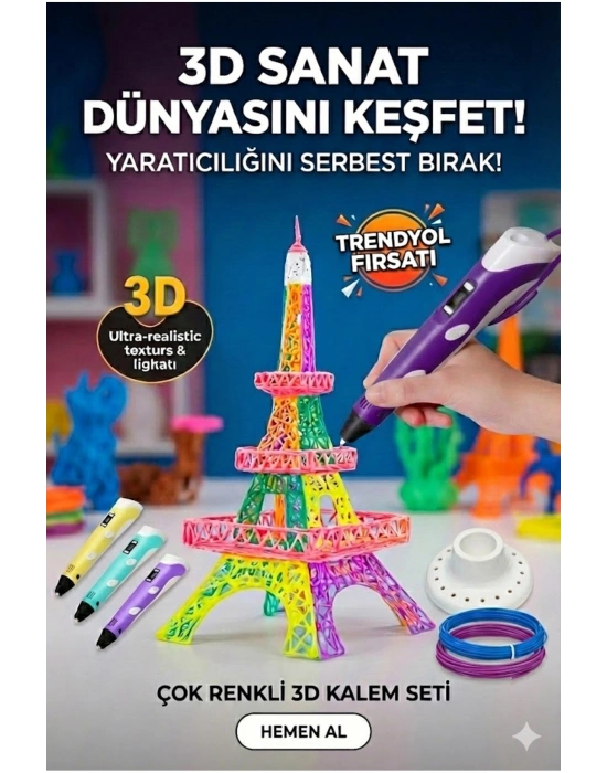 ® 3D Kalem Seti (MOR ) Dijital Göstergeli + 3 Renk Filament Hediyeli Eğitici Yazıcı ABS/PLA Uyumlu