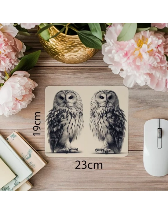 3D Kalemle Çizilmiş Tüylü Baykuş Mouse Pad - 19x23 cm 2 mm Dikdörtgen İthal Baskılı Mouse Pad