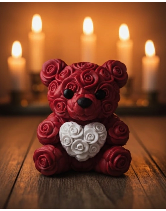 ® 3D Kalp Ayıcık 10 cm Gül Detaylı Dekoratif Hediye Obje