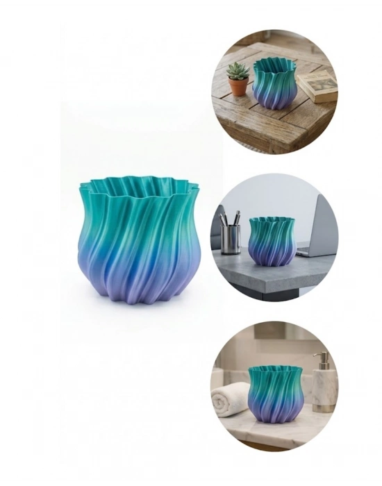 3D Kıvrımlı Mavi Vazo Modern Dekoratif Şık Ev Aksesuarı