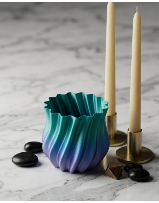 3D KIVRIMLI VAZO MAVİ