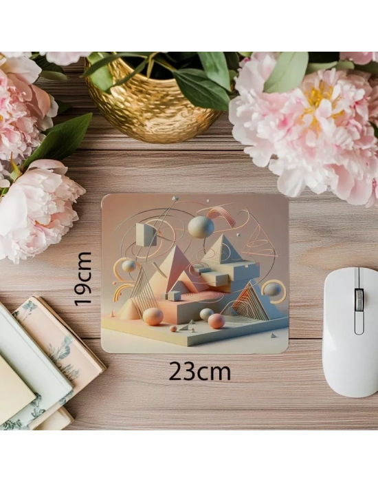 3D Piramit ve Çemberli Mousepad Tasarımı - 19x23 cm 2 mm Dikdörtgen İthal Baskılı Mouse Pad