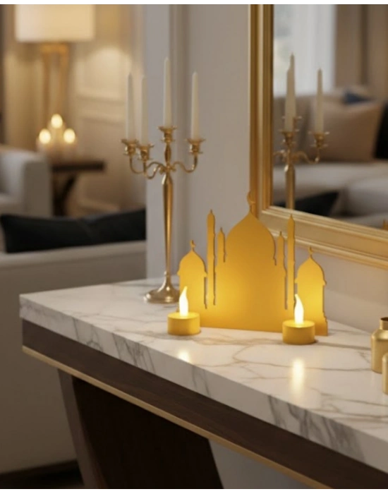 ® 3D Ramazan Cami Dekor 2 Mumlu Işıklı Masa Üstü Biblo