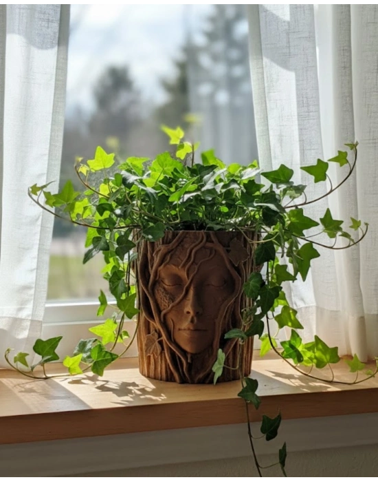 ® 3D Sanatsal Ağaç Yüzlü Dekoratif Vazo Doğa Temalı Özel Tasarım Saksı
