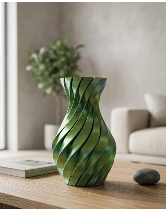 3D Spiral Yeşil Vazo Modern Tasarım Dekoratif Ev Aksesuarı