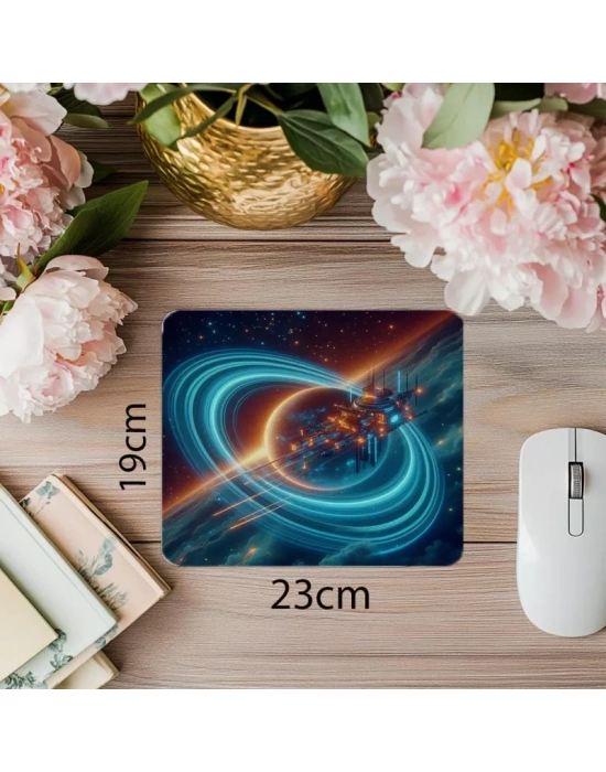 3D Uzay Manzaralı Neon Mouse Pad - 19x23 cm 2 mm Dikdörtgen İthal Baskılı Mouse Pad