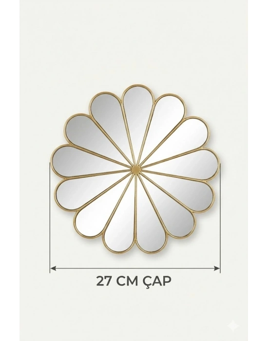 ® 3’lü Gold Güneş Desenli Duvar Aynası Seti 27 cm | Dekoratif Yuvarlak Ayna