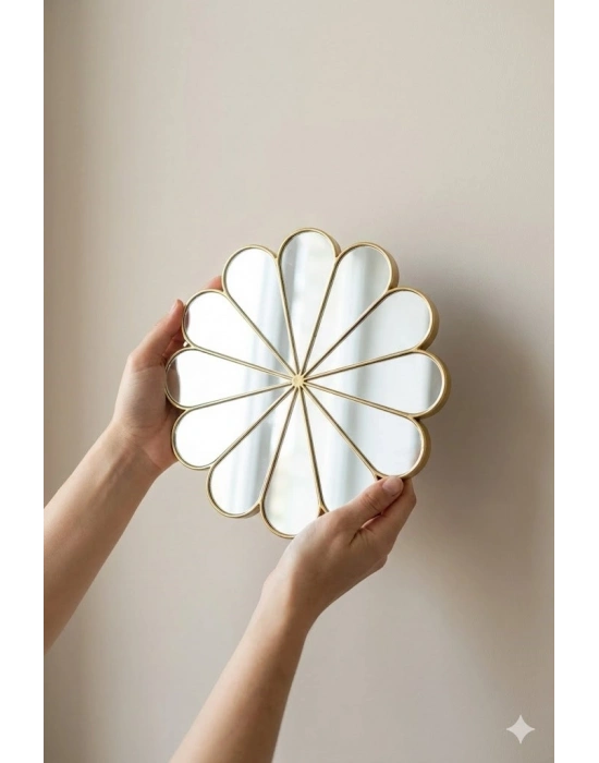 ® 3’lü Gold Güneş Desenli Duvar Aynası Seti 27 cm | Dekoratif Yuvarlak Ayna