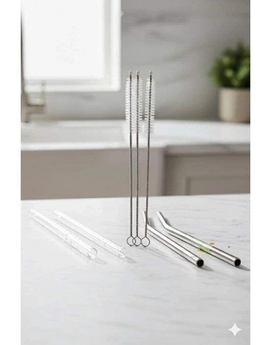 3’lü Paslanmaz Çelik Pipet Temizleme Fırçası Seti