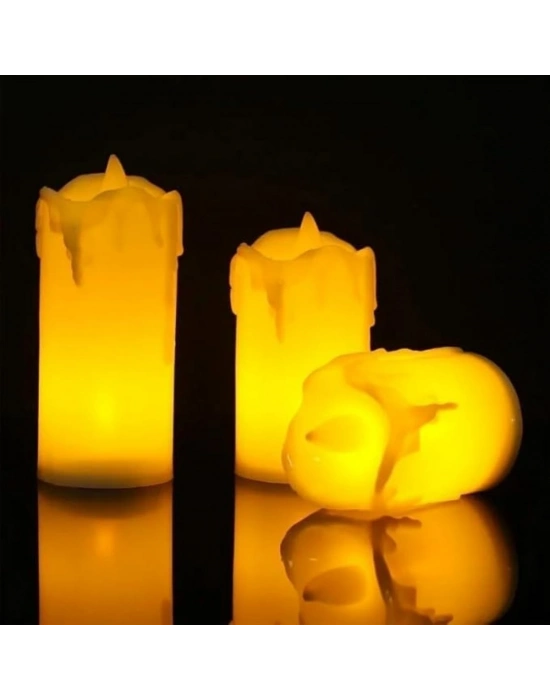 ®  3’lü Pilli Dekoratif LED Mum Işıkları – Gerçek Alev Efektli