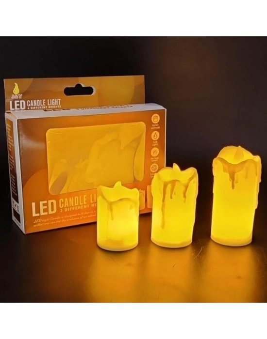 ®  3’lü Pilli Dekoratif LED Mum Işıkları – Gerçek Alev Efektli