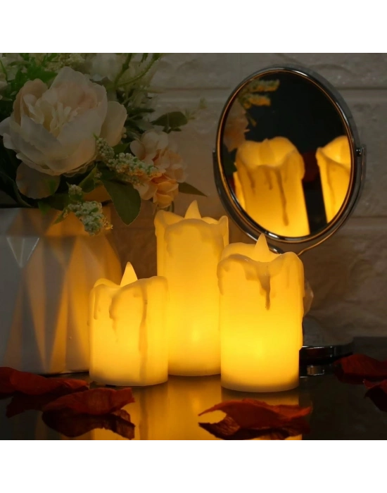 ®  3’lü Pilli Dekoratif LED Mum Işıkları – Gerçek Alev Efektli