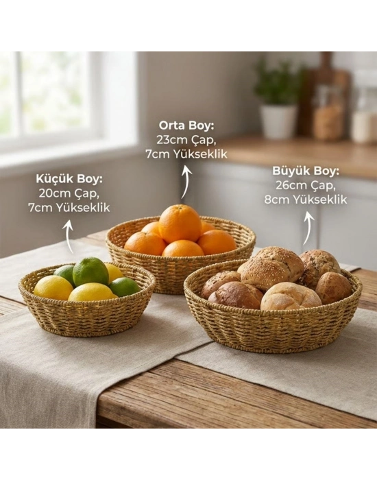 ®  3’lü Plastik Rattan Çanak Seti – Hasır Görünümlü İç İçe Geçebilen Sunum ve Düzenleme Kaseleri, Mutfak & Masaüstü Çok Amaçlı Organizer