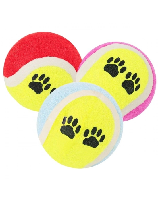 3lü Renkli Desenli Tenis Topu Kedi Köpek Oyuncağı