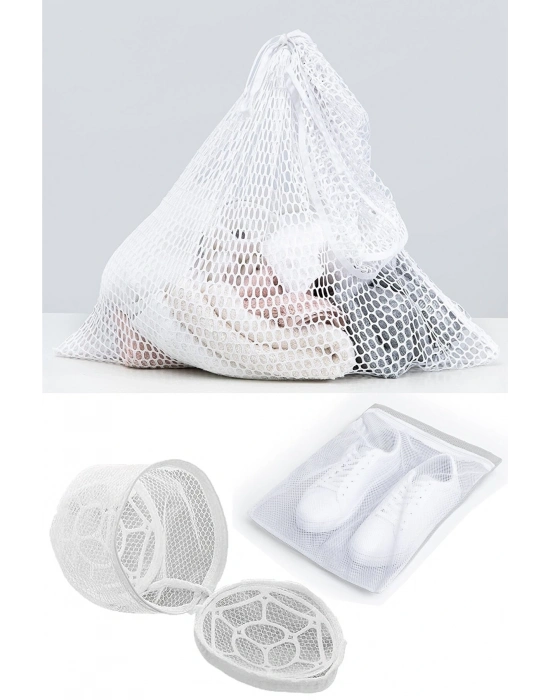 3lü Yıkama File Seti - Ayakkabı Filesi-plastik Aparatlı Sütyen Yıkama- Çamaşır Yıkama Filesi