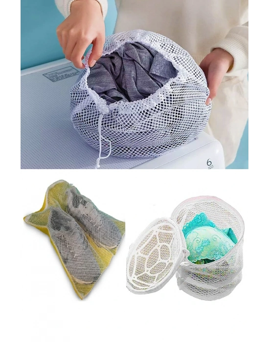 3lü Yıkama File Seti - Ayakkabı Filesi-plastik Aparatlı Sütyen Yıkama- Çamaşır Yıkama Filesi