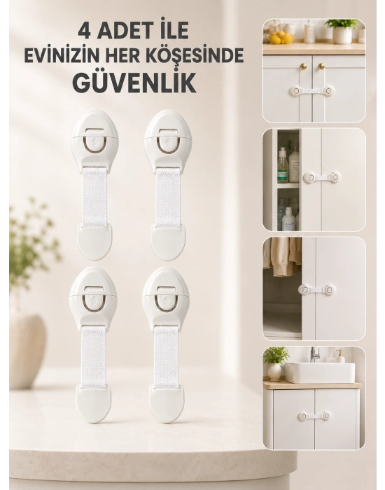 4 Adet Çok Amaçlı Çocuk Güvenlik Kilidi Dolap, Çekmece ve Gardırop İçin