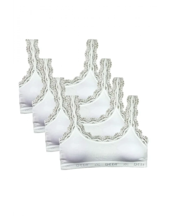 4 Adet Dantel Nakış İşlemeli Pedli Bambu Kadın Büstiyer Beyaz