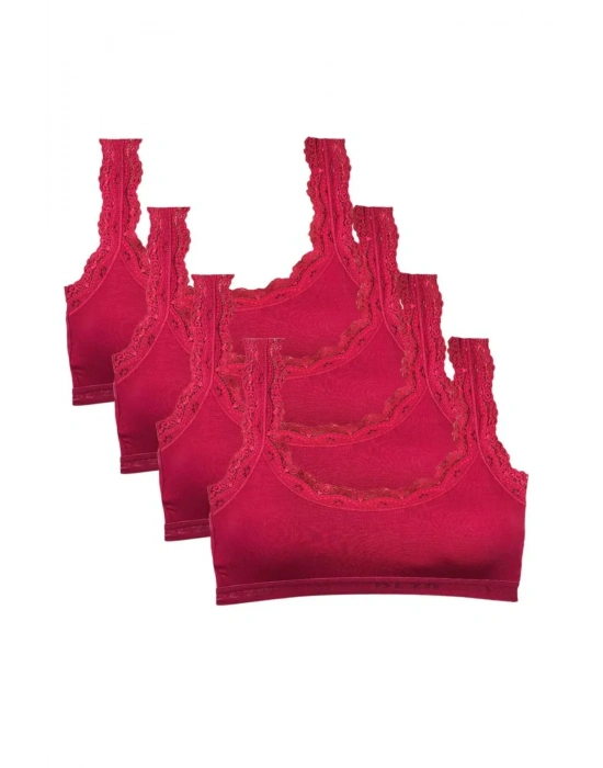 4 Adet Dantel Nakış İşlemeli Pedli Bambu Kadın Büstiyer Bordo