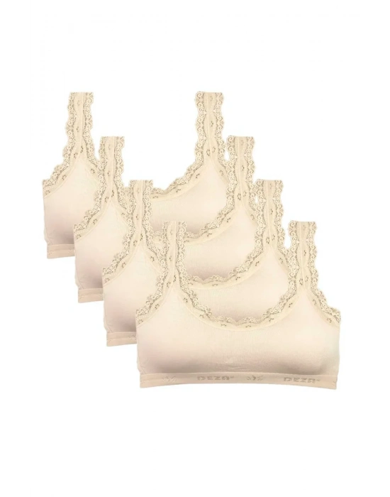 4 Adet Dantel Nakış İşlemeli Pedli Bambu Kadın Büstiyer Krem