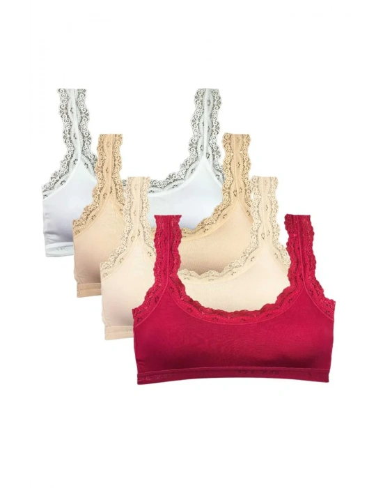 4 Adet Dantel Nakış İşlemeli Pedli Bambu Kadın Büstiyer Set