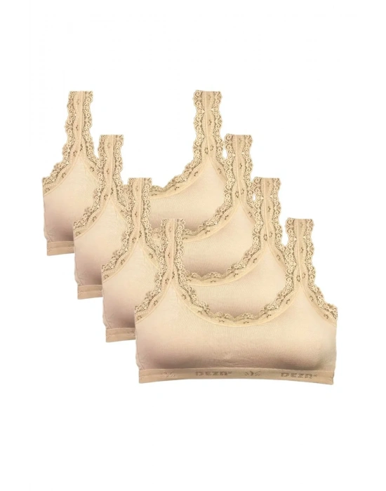 4 Adet Dantel Nakış İşlemeli Pedli Bambu Kadın Büstiyer Ten