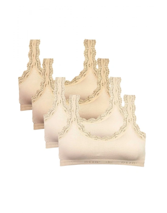 4 Adet Dantel Nakış İşlemeli Pedli Bambu Kadın Büstiyer Ten Krem