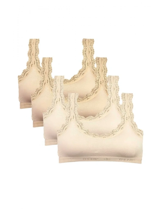 4 Adet Dantel Nakış İşlemeli Pedli Bambu Kadın Büstiyer Ten Krem