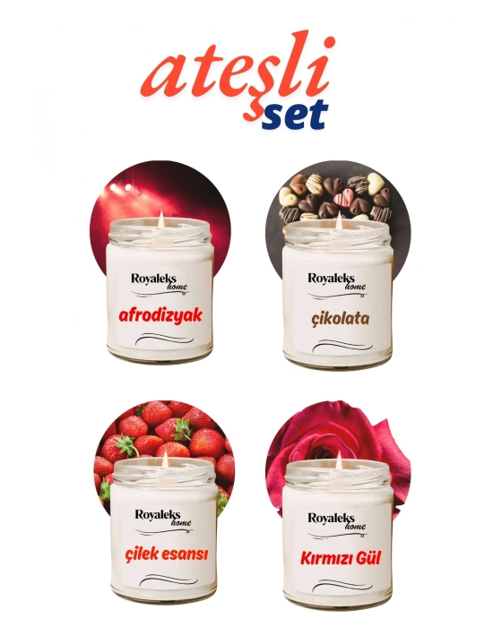 4 Adet Doğal Özel Seri Kokulu Dekoratif Kavanoz Mum 4X210 cc - Ateşli Set - RYL