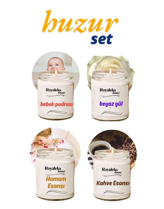 4 Adet Doğal Özel Seri Kokulu Dekoratif Kavanoz Mum 4X210 cc - Huzur Seti - RYL