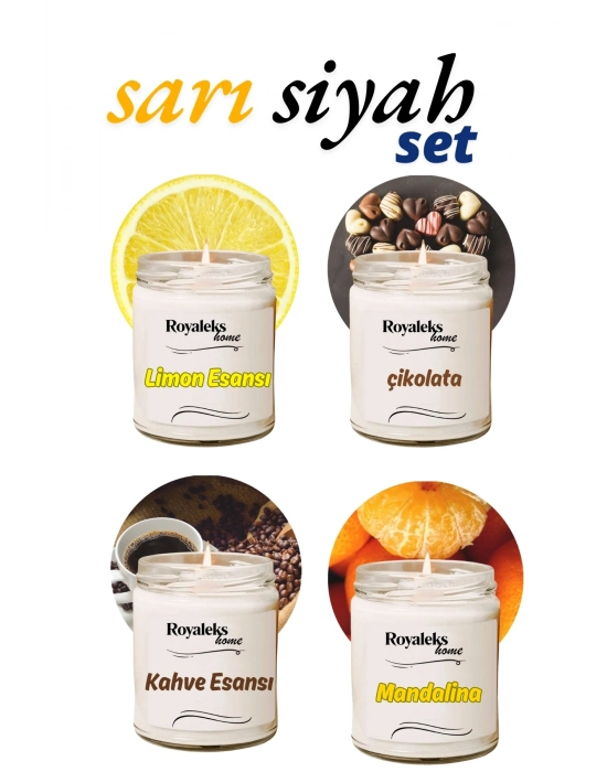 4 Adet Doğal Özel Seri Kokulu Dekoratif Kavanoz Mum 4X210 cc - Sıcak Set - RYL