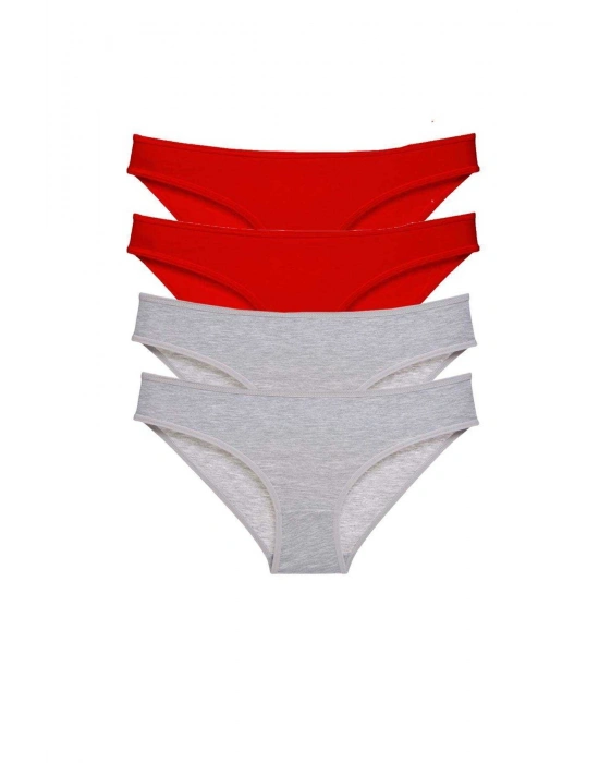 4 adet Eko Set Likralı Kadın Slip Külot Kırmızı Gri