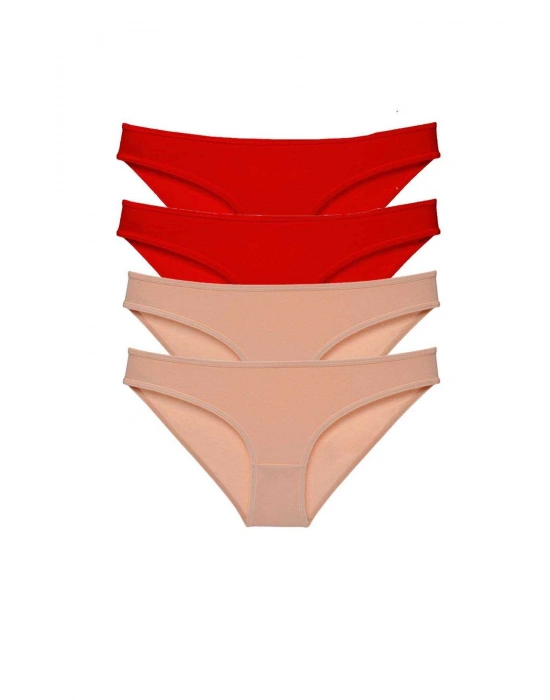 4 adet Eko Set Likralı Kadın Slip Külot Kırmızı Ten