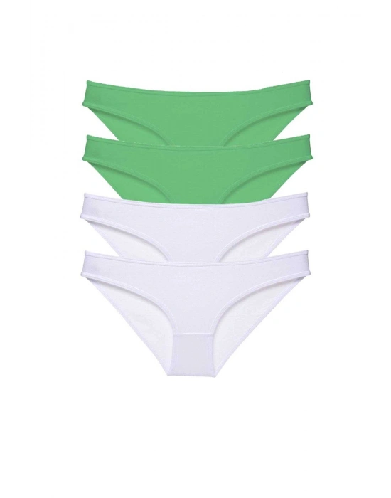 4 adet Eko Set Likralı Kadın Slip Külot Yeşil Beyaz