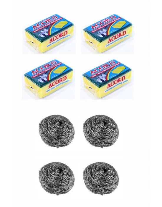 4 Adet Endüstriyel Bulaşık Teli ve 4 Adet Endüstriyel Çok Amaçlı Bulaşık Süngeri Seti