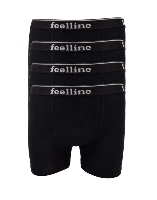 4 adet Feelline Siyah Pamuklu Doğal Likralı Erkek Boxer