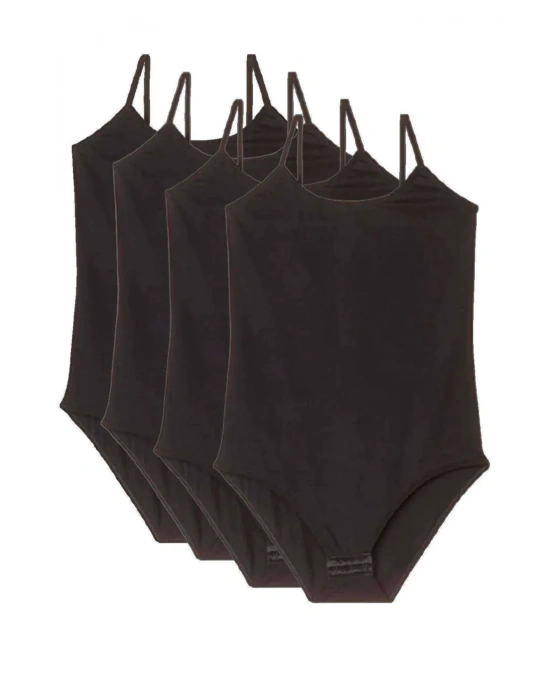 4 Adet İp Askılı Kadın Çıtçıtlı Body Siyah