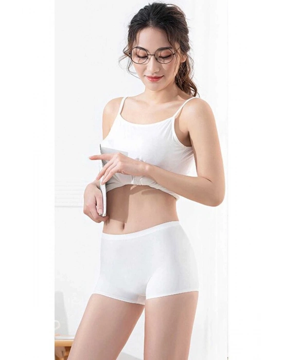4 Adet Kadın Dikişsiz Görünmez İz Yapmaz Mini Şort Boxer Beyaz