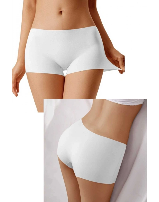 4 Adet Kadın Dikişsiz Görünmez İz Yapmaz Mini Şort Boxer Beyaz