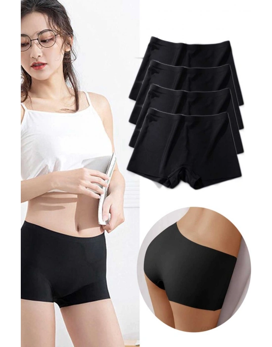 4 Adet Kadın Dikişsiz Görünmez İz Yapmaz Mini Şort Boxer Siyah