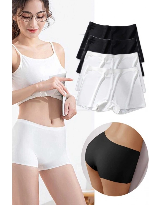 4 Adet Kadın Dikişsiz Görünmez İz Yapmaz Mini Şort Boxer Siyah Beyaz