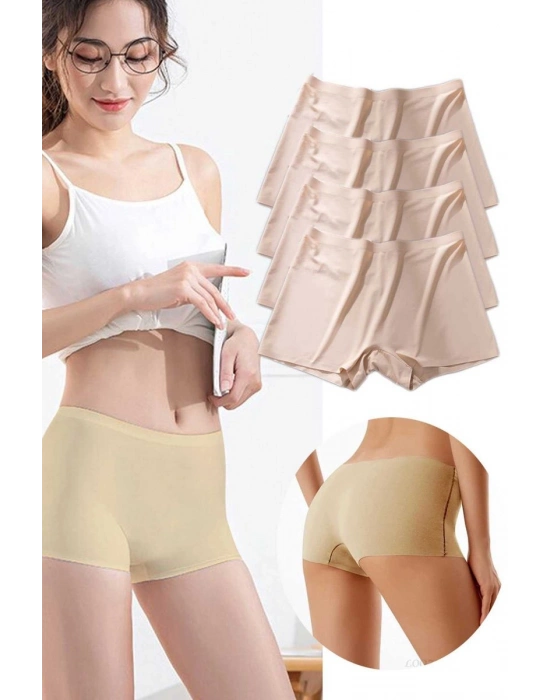 4 Adet Kadın Dikişsiz Görünmez İz Yapmaz Mini Şort Boxer Ten