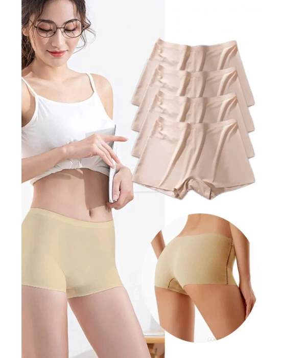 4 Adet Kadın Dikişsiz Görünmez İz Yapmaz Mini Şort Boxer Ten