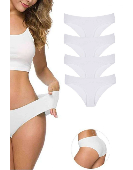 4 Adet Kadın Dikişsiz Lazer Kesim Esnek İz yapmayan Külot Beyaz