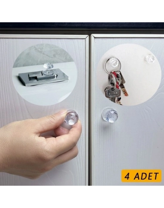 4 Adet Kristal Tasarımlı Çok Amaçlı Yapışkanlı Tutacak Buton