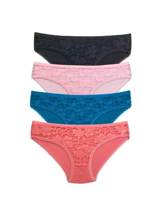 4 Adet Önü Dantelli Transparan Kadın Slip Külot S218